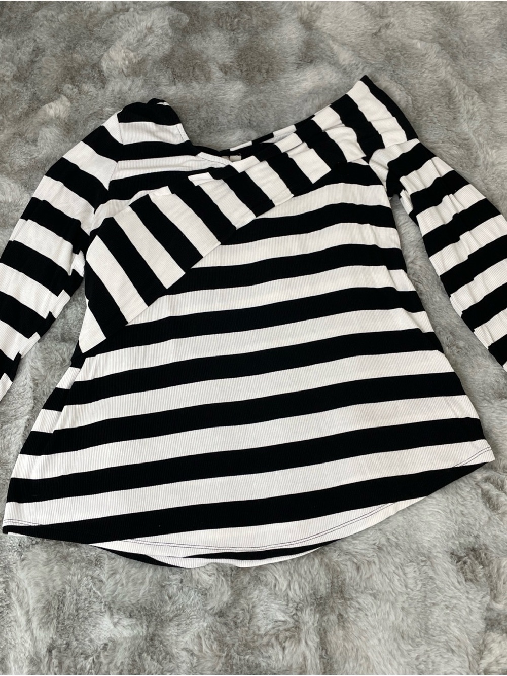 Cato Black & White Striped Long Sleeve Top-0316